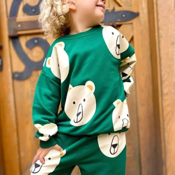 ZARA GREEN BEAR CREWNECK 5-6years - Picture 1 of 9